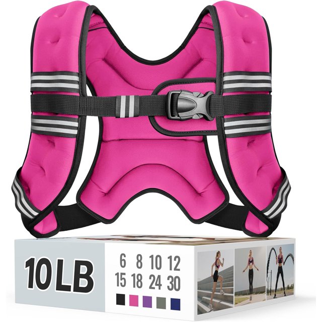 Temogu-gilet Lesté pour Femmes et Hommes avec Bande Réfléchissante et Boucle Réglable, Gilet de Rucking Confortable et Durable pour Marche, Course et Entraînement de Force, 10lbs-Rose