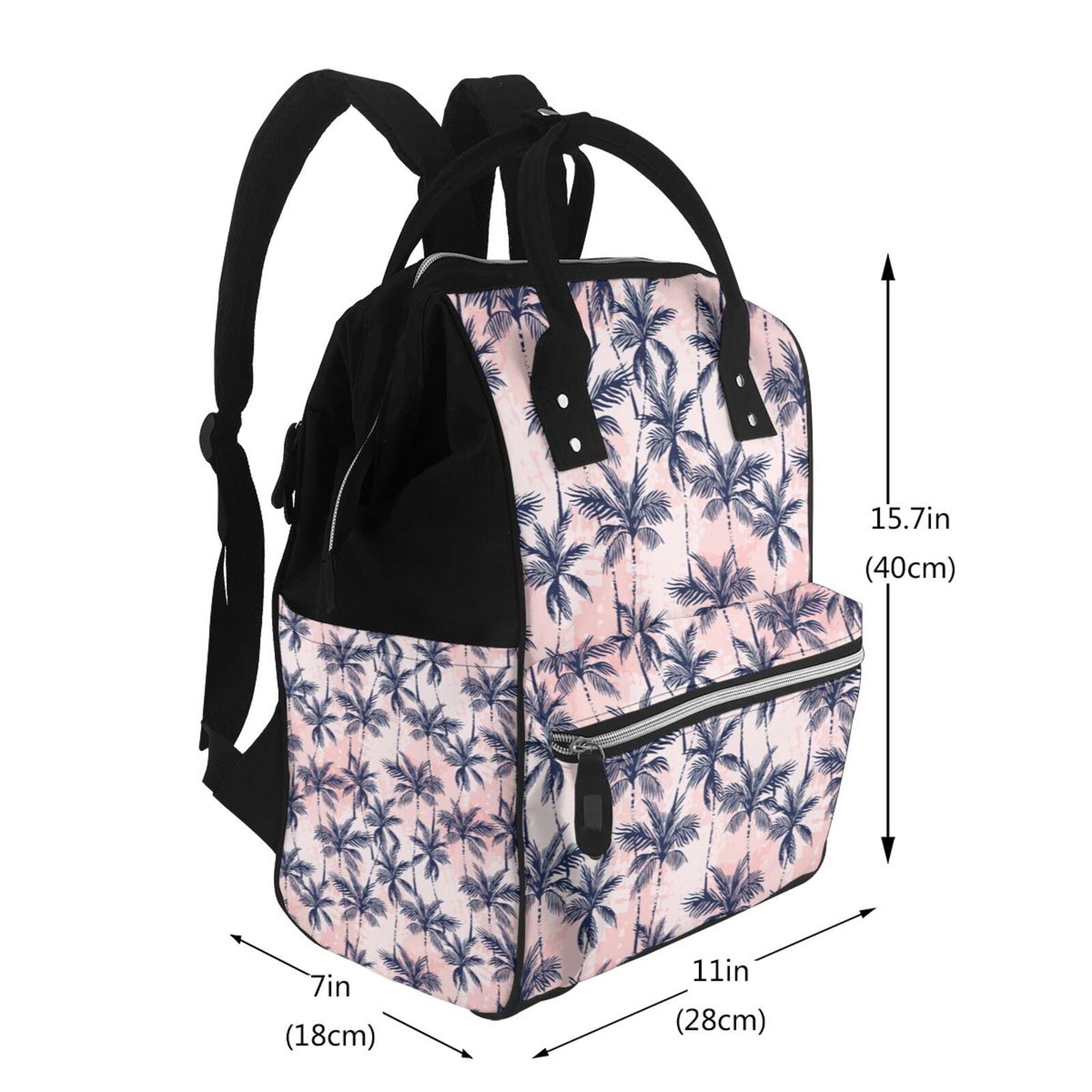 Ratiio Tropics Palm Trees Mummy Backpack - Waterproof Twill Canvas, Large Capacity Diaper Bag with Multiple Pockets and Adjustable Straps