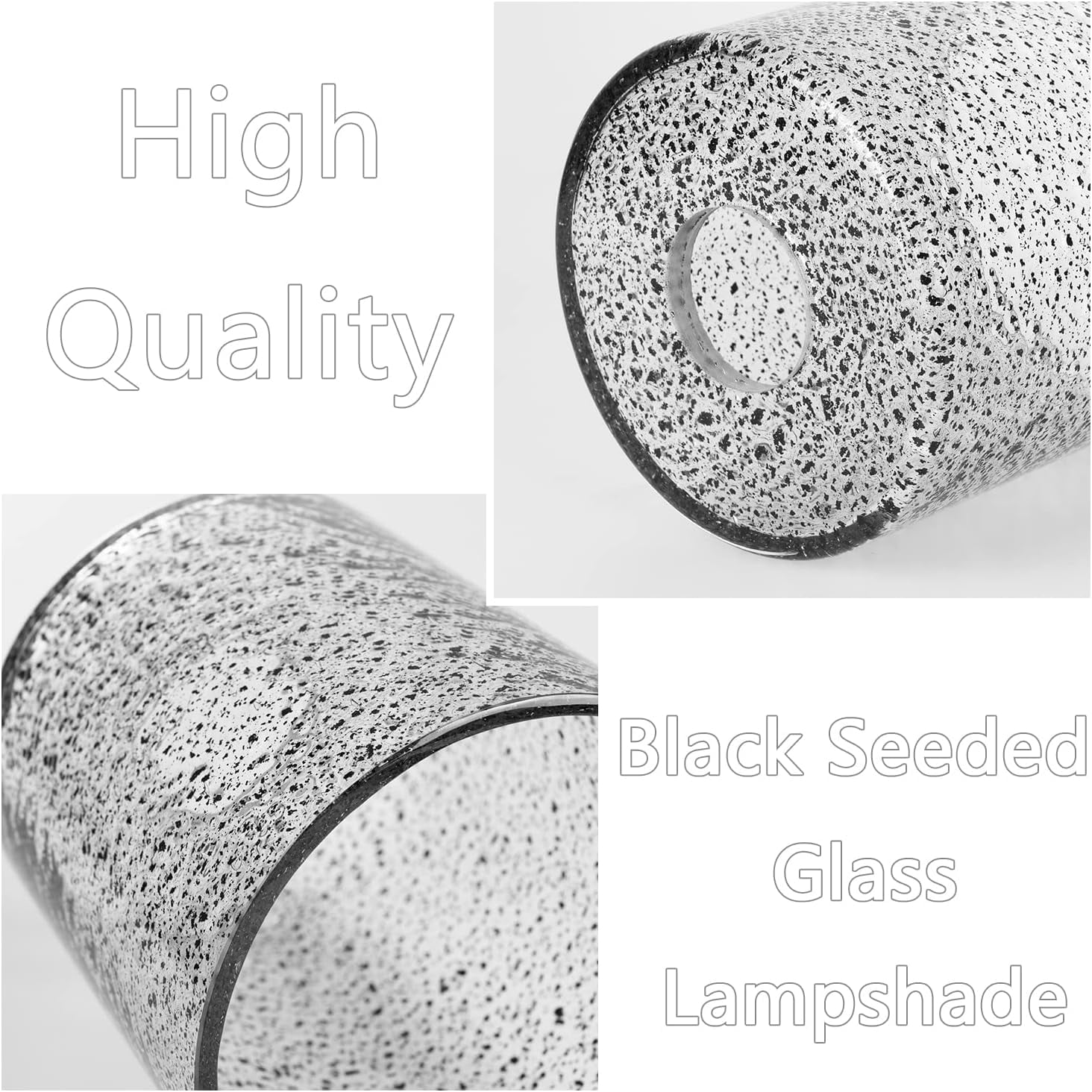 1 Pack Black Seeded Glass Lampshade, Cylinder Black Seeded Glass Lamp Shade with 1-5/8" Fitter, 4.72" Lampshade Replacement for Table Lamps, Wall Sconces