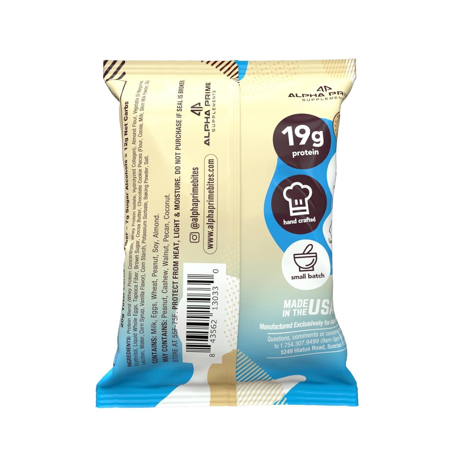 Cookies & Cream Blondie, 12 Count Prime Bites Protein Brownie with 19g Protein and 5g Collagen