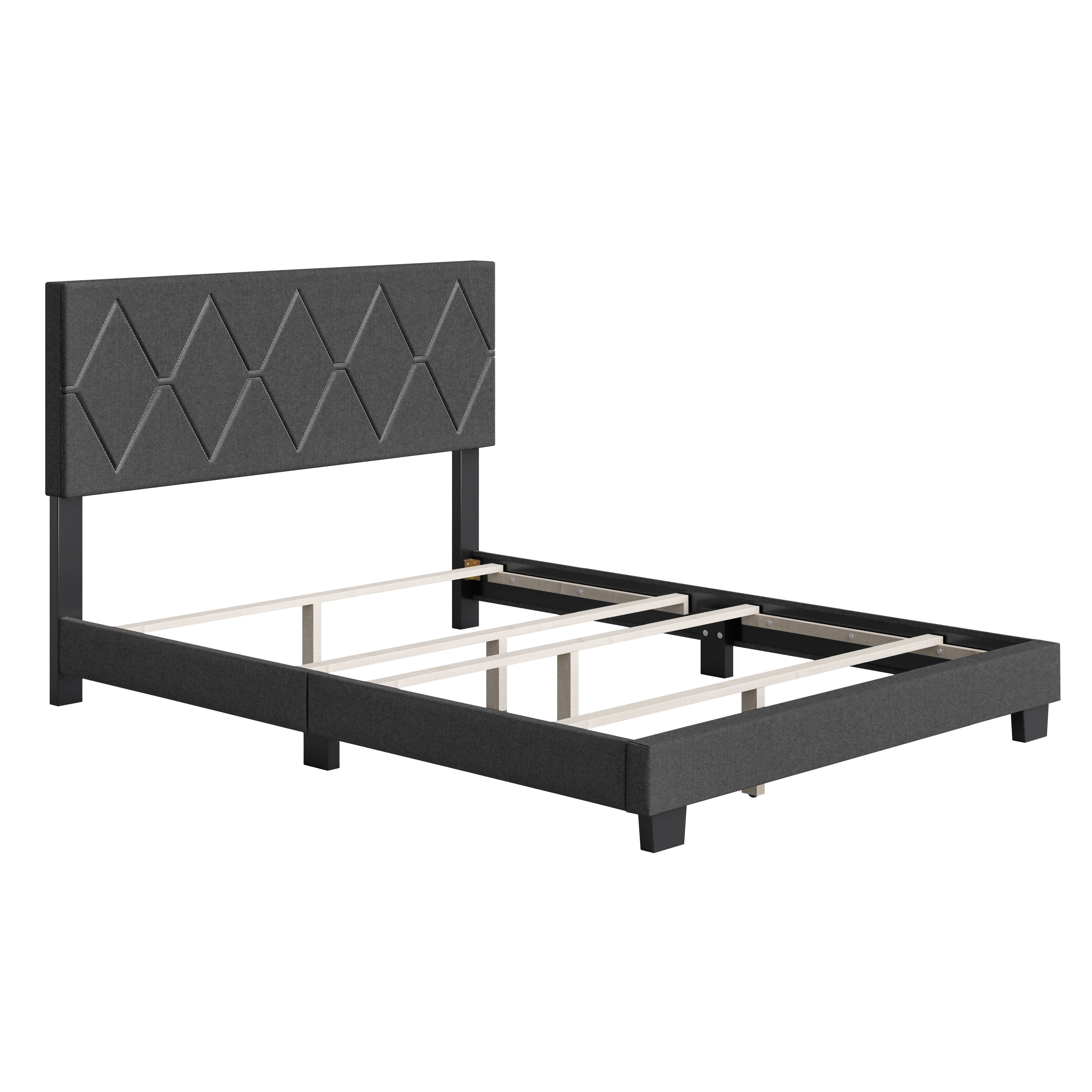 Boyd Sleep Diamond Black Linen Twin Size Fully Upholstered Platform Bed Frame with Adjustable Headboard, Qualified Box Spring or Foundation Required for Use