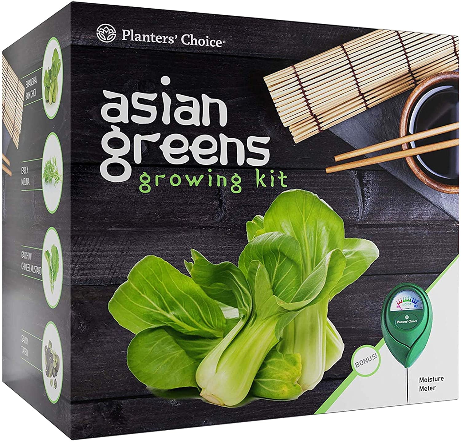Planter's Choice Asian Greens Growing Kit - Everything Included to Easily Grow 4 Traditional Asian Greens Bok Choi, Mizuna, GAI Chow, Savoy Tatsoi