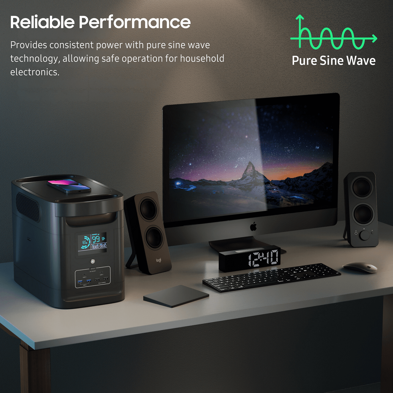 DECOMIL W1500 Portable Power Station, 1500W/1228Wh LiFePO4, 4 AC Outlets, Wireless Charging, 600W Solar Input, Pure Sine Wave, Camping & Home Backup Power