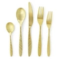 thumbnail image 4 of Megachef La Vague 20 Piece Flatware Utensil Set, Stainless Steel Silverware Metal Service for 4 in Matte Gold, 4 of 5