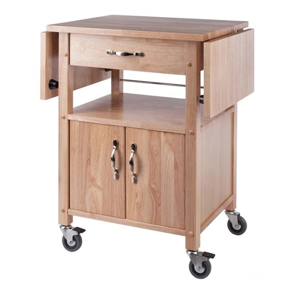 Winsome Rachael Butcher Block Solid Wood Kitchen Cart with Drop Leaf in Natural