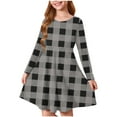 thumbnail image 2 of Delliss Autumn Winter Girls' Christmas Checkered Print Long Sleeve Crew Neck Dress 4-14 Years, 2 of 5