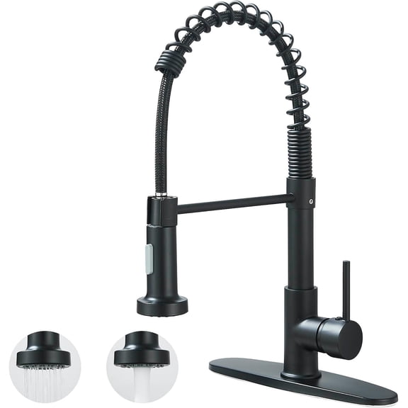Paxisure Matte Black Kitchen Faucet with Pull Down Sprayer, High Arc Spring 304 Stainless Steel Commercial Kitchen Sink Faucet,1 or 3 Hole