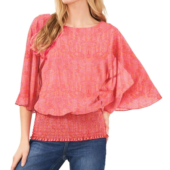 SAM AND JESS Womens Smocked-Waist Peplum Blouse, Multicoloured, X-Small