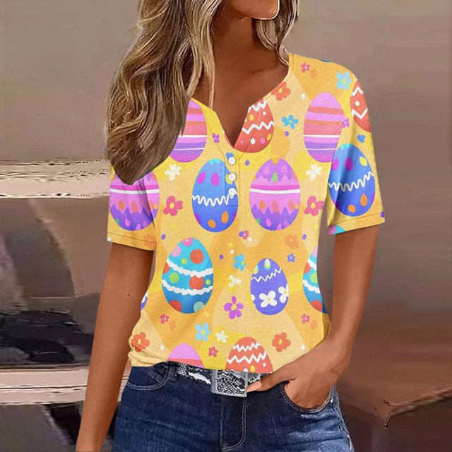 Women's Casual Gradient Short-Sleeve V-Neck Blouse Soft Lightweight Summer Top for Daily Wear Party Work Spring Fashion Comfortable Imitation Rack Fabric