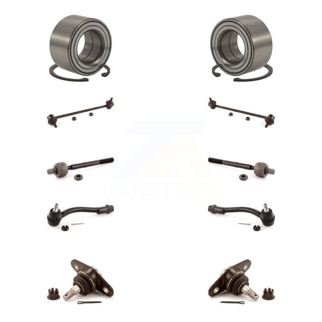 Transit Auto Front Wheel Bearing Suspension Lower Ball Joint Outer Inner Tie Rod End and Sway Bar Stabilizer Link Kit (10Pc) for Car Hyundai Accent - Left Right Side (Driver Passenger) K7T-108041