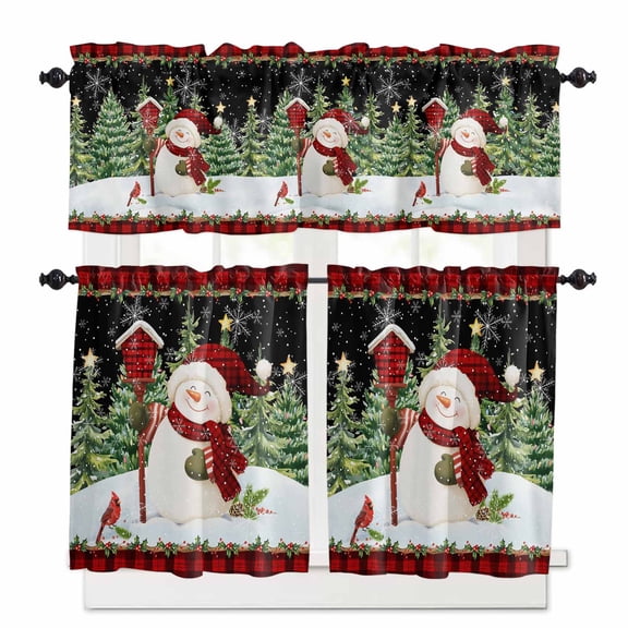 Winter Christmas Curtain Valances Set Blue Floral Eucalyptus Leaves Kitchen Curtains 36 inch Length Rod Pocket Valance and Tiers 3 Piece Set Small Bedroom Bathroom Laundry Decor