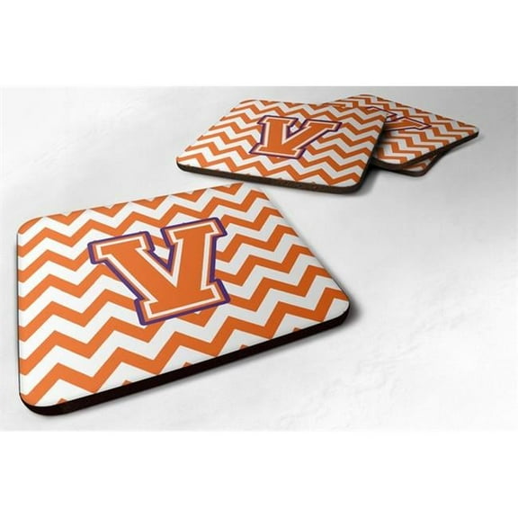 Letter V Chevron Orange & Regalia Foam Coaster, Set of 4