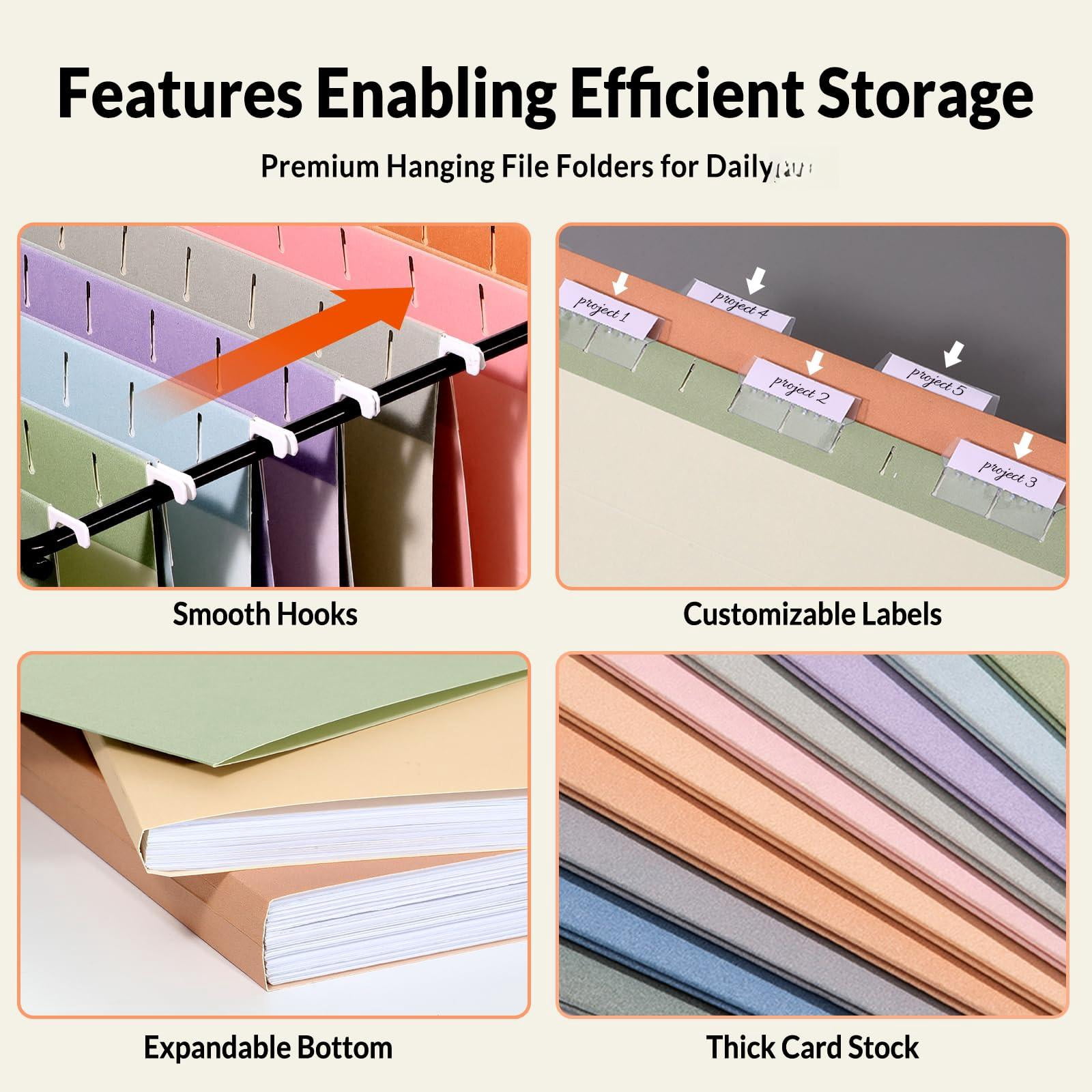 Hanging File Folders  50 Pack Letter Size With 1/5-cut Tabs Stay Organized For Your Home And Office Bulk Documents Paper 10 Pastel Colors