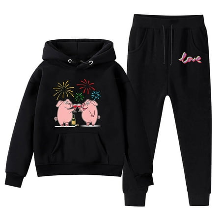 

Girl s Clothes Outfits Casual Baby Toddler Kids Sets Hoodie Sweatshirt And Sweatpants New Year Cartoon Pig Prints Pullover Hoodie Tracksuit 2 Piece Outerwear Suits Black 11-12 Years