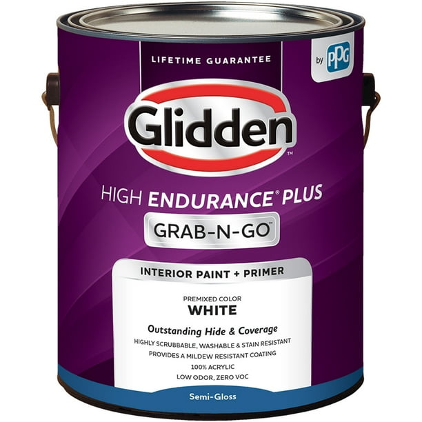 Glidden High Endurance Plus GrabNGo SemiGloss Interior Paint & Primer, White, Size Quart , 1