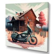 Designart Motorcycle Parked At The Cabin V Canvas Wall Art