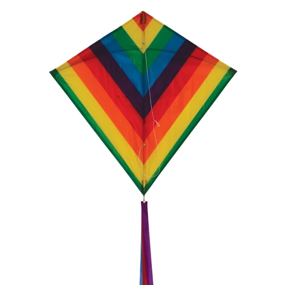 In the Breeze 3176 — Rainbow Stripe Diamond Kite, 30" — Colorful Classic Design Easy-Flying, Single Line Kite for All Ages