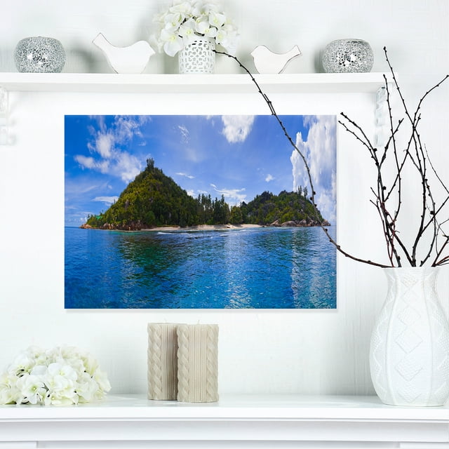 Tropical Island at Seychelles Panorama - Modern Seascape Canvas Artwork