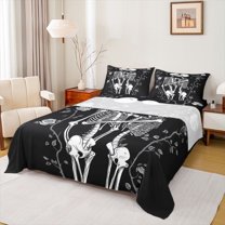 jejeloiu Spooky Valentine'S Day Twin Sheet Sets,Gothic Skull Skeleton Twin Fitted Sheet,White Black Flat Sheet For Men Women,Super Cozy Room Decor,3pcs