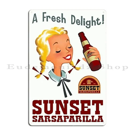 HELLOYOUNG RetroSarsaparillaPoster A Fresh Delight Sunset Sarsaparilla  New Vegas Metal Tin Sign - Club/Cinema Wall Decor