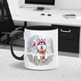 thumbnail image 2 of Playful Siberian Husky Welcomes Winter Snowy Day with Cardinal Bird 11oz Accent Two-tone Mug Husky Dog Lover Gifts Coffee Tea Cup - 2017, 2 of 5