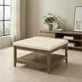 thumbnail image 2 of LEDREM Square Storage Ottoman Coffee Table with Solid Wood Frame, Tufted Upholstered Footrest with Bottom Shelf, for Living Room, Summer Sand, 2 of 6