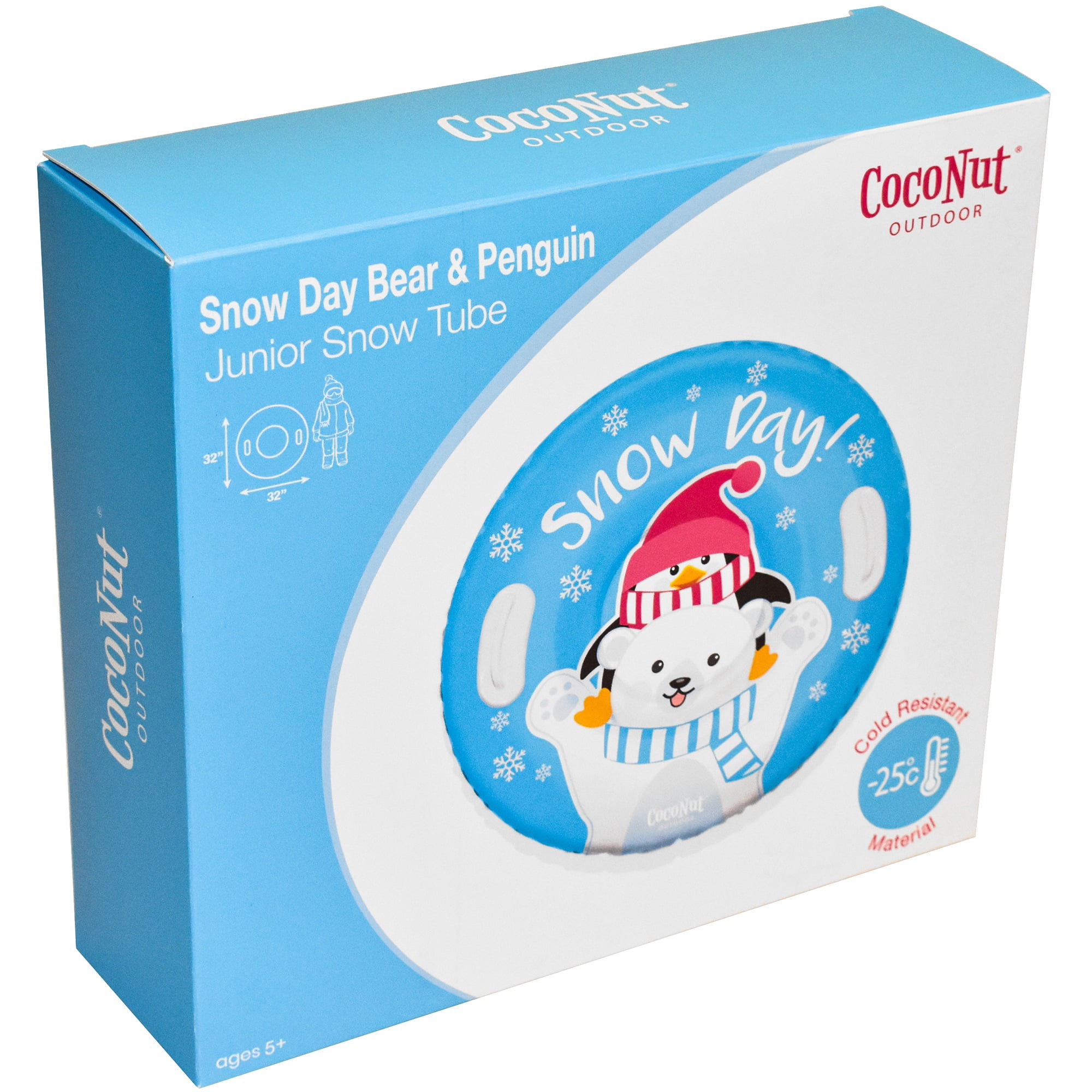 CocoNut Outdoor: Snow Day Bear & Penguin - 32" Inflatable Polar Bear & Penguin Junior Snow Tube - Heavy Duty Snow Sled with Sturdy Handles for Kids, Lightweight Snow Tube for Boys and Girls, Kids 5+