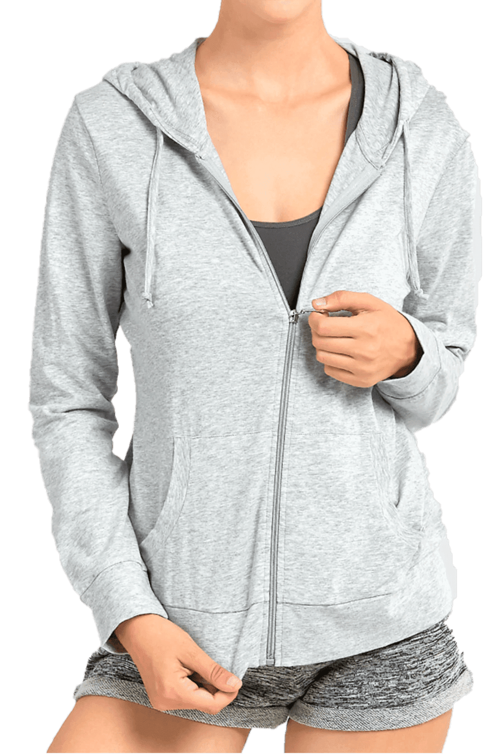 Women's Active Casual Thin Cotton Zip Up Hoodie Jacket, Heather Grey