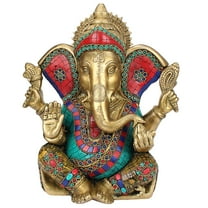 Brass World Large Brass Ganesha Idol Big Ganesh Statue Murti God Ganpati with Multicolor Gemstone Handwork for Home Décor Gifting (11 Inches Height 5.5 Kg)