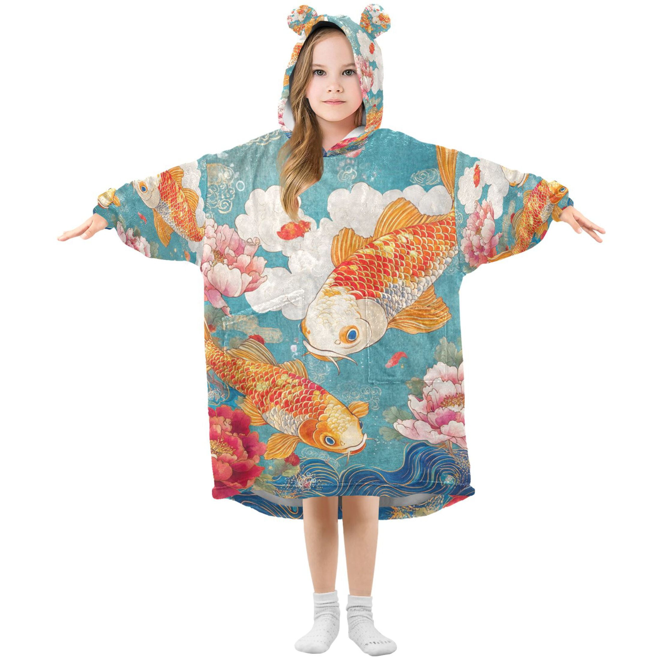 YAZAOO Kids Wearable Blanket Hoodie Warm and Cozy Koi Dance Flannel Sweatshirt