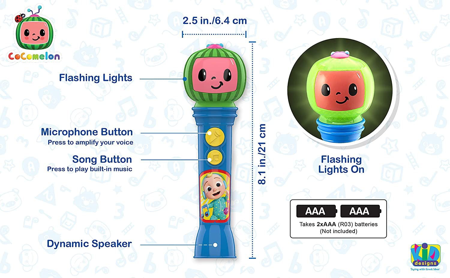 eKids Cocomelon Musical Toy Microphone for Kids with Built-in 