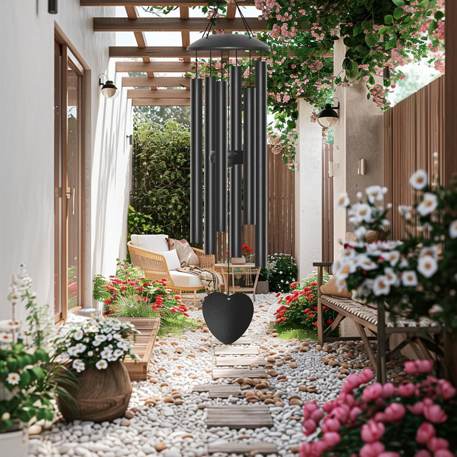 28" Wind Chimes for Outside, Metal Outdoor Wind Chimes with Soothing Melodic Tones, Wind Chime Unique Gift for Mom, Grandma, Perfect Outdoor Garden Decor(Heart-Shape)