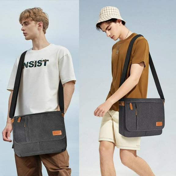 Water Resistant Canvas Messenger Bag for Men - 13-13.3 Inch Laptop Briefcase with Adjustable Strap for Work/Office Travel