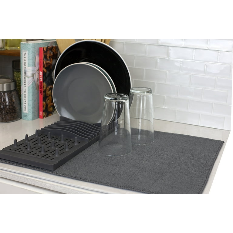 12 Wholesale Home Basics Low Profile Easy To Store Foldable Plastic Dish Drying  Rack With Super Absorbent Micro Fiber Drying Mat, Grey - at 