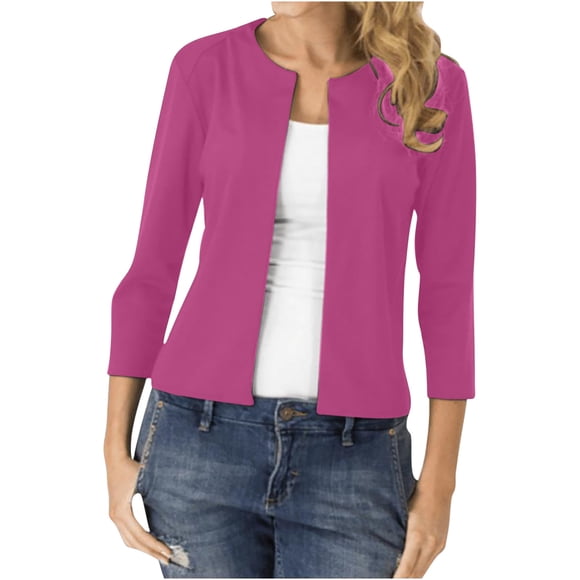Meichang 3/4 Sleeve Blazer for Women Petite Cardigan Outerwear Solid Color Three Quarter Sleeve Slim Fitting Small Jackets Casual Dressy Shirts Tops