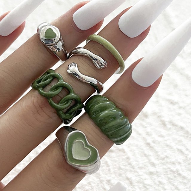 Conjunto de anillos para nudillos de mariposa acrílica rosa para mujer, anillos de flores Yin Yang con esmalte de cristal, joyería de moda para niñas Dengxun unisex