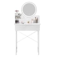 thumbnail image 1 of Makeup Vanity Desk with Mirror and Lights, 23.6" White Vanity Desk with Drawer and 2 Open Shelves, Small Vanity Table with LED Lighted Round Mirror, Dressing Table for Bedroom, 1 of 8