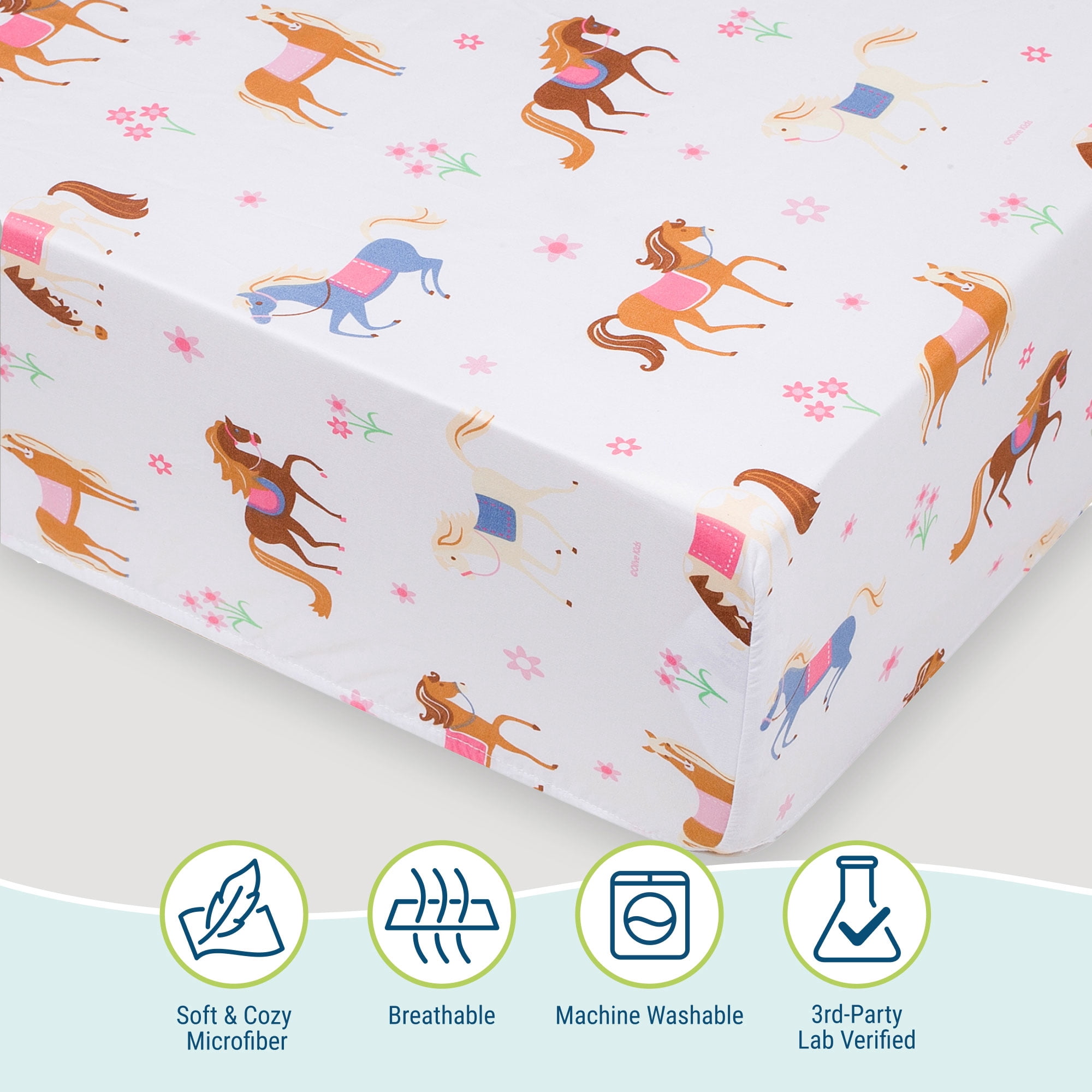 Wildkin Horses Microfiber Sheet Set - Toddler in Pink, for Girls unisex (Horses)