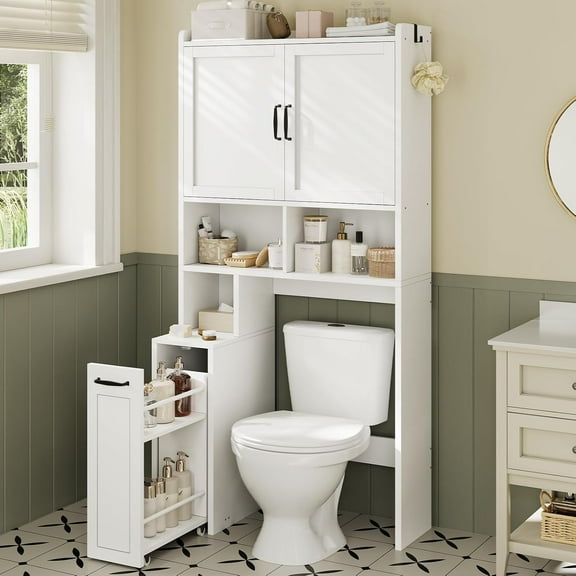 Over The Toilet Storage Cabinet with Pulley Small Bathroom Storage Cabinet