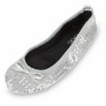 thumbnail image 2 of Shoes8teen Women's Foldable Portable Travel Ballet Flat Shoes w/Matching Carrying Case Case Silver Sequins 11, 2 of 2
