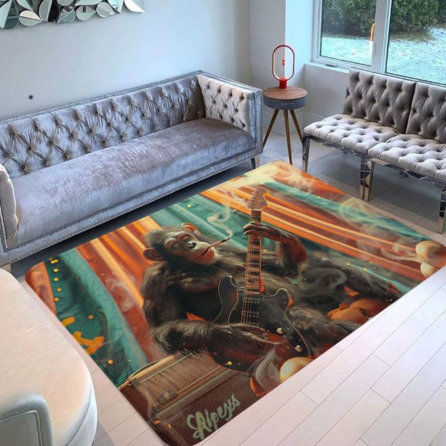 Monkey Rug & Home Decor-Cool Gorilla Black Area Rugs-Animal Monkey Rug Carpet Durable & Non-Slip Modern Rugs for Living Room Bedroom Man Cave Decorative-V72BS