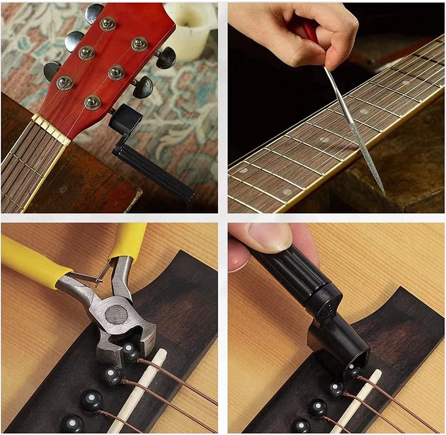 72PCS Guitar Tool Kit,Professional Guitar Repairing Maintenance Tool Kit with Guitar Strings Picks Bridge Pins Gauge Guitar Accessories Gifts for Acoustic Guitar Electric guitar Ukulele Bass Banjo