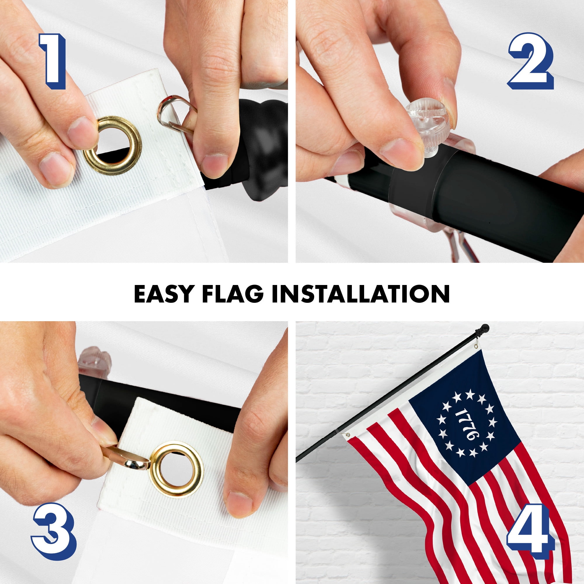 G128 Combo Pack: 6 Ft Tangle Free Aluminum Spinning Flagpole (Black) & Betsy Ross 1776 Flag 3x5 Ft, LiteWeave Pro Series Printed 150D Polyester | Pole with Flag Included