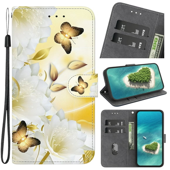 Compatible with Samsung Galaxy A15 5G Flower Painted PU Leather Wallet Case with Card Slots Cover