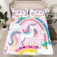 thumbnail image 2 of Homewish Magic Unicorn Kid Bed Sheets, Cartoon Cute Animal Lover King Sheets, Stars Rainbow Print Sheet Set, Luxury Bedroom Decor, 4pcs, 2 of 7