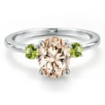 thumbnail image 3 of Gem Stone King 14K White Gold Peach Morganite and Green Peridot Engagement Ring for Women | 1.84 Cttw | Oval 9X7MM | Gemstone October Birthstone | Size 7, 3 of 6