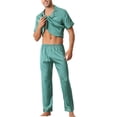 thumbnail image 4 of INSPIRE CHIC Men Satin Button Down Short Sleeve Shirt and Shorts Pajama Sets Blue S, 4 of 5