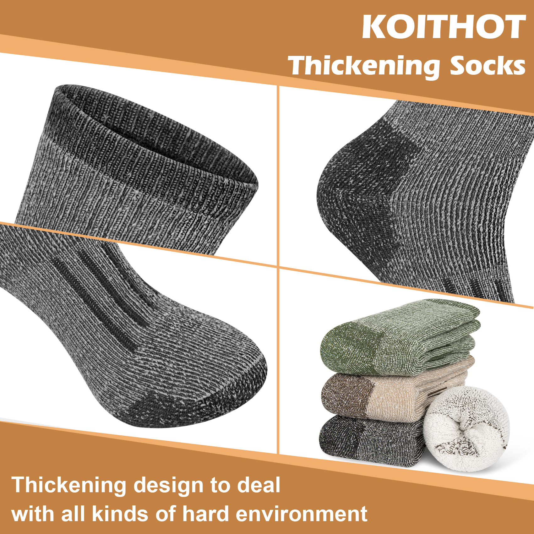 KOITHOT 3 Pack Merino Wool Socks for Men & Women, Thermal Boot Warm Hiking Socks