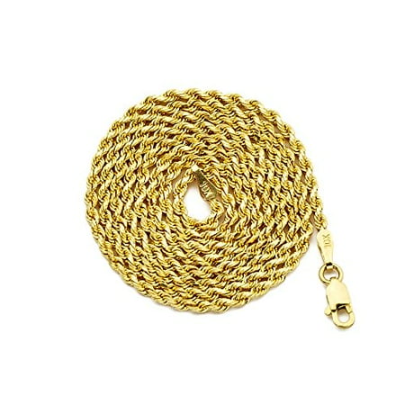 Rope Turquoise Necklace - LOVEBLING 10K Yellow Gold 2mm Diamond Cut Rope Chain Necklace (26
