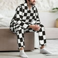 thumbnail image 7 of Naloa Black and White Checkerboard Men’s Pajamas Set - Long Sleeve Button Down Sleep Shirt and Pajama Bottoms Sleepwear Set-Large, 7 of 7